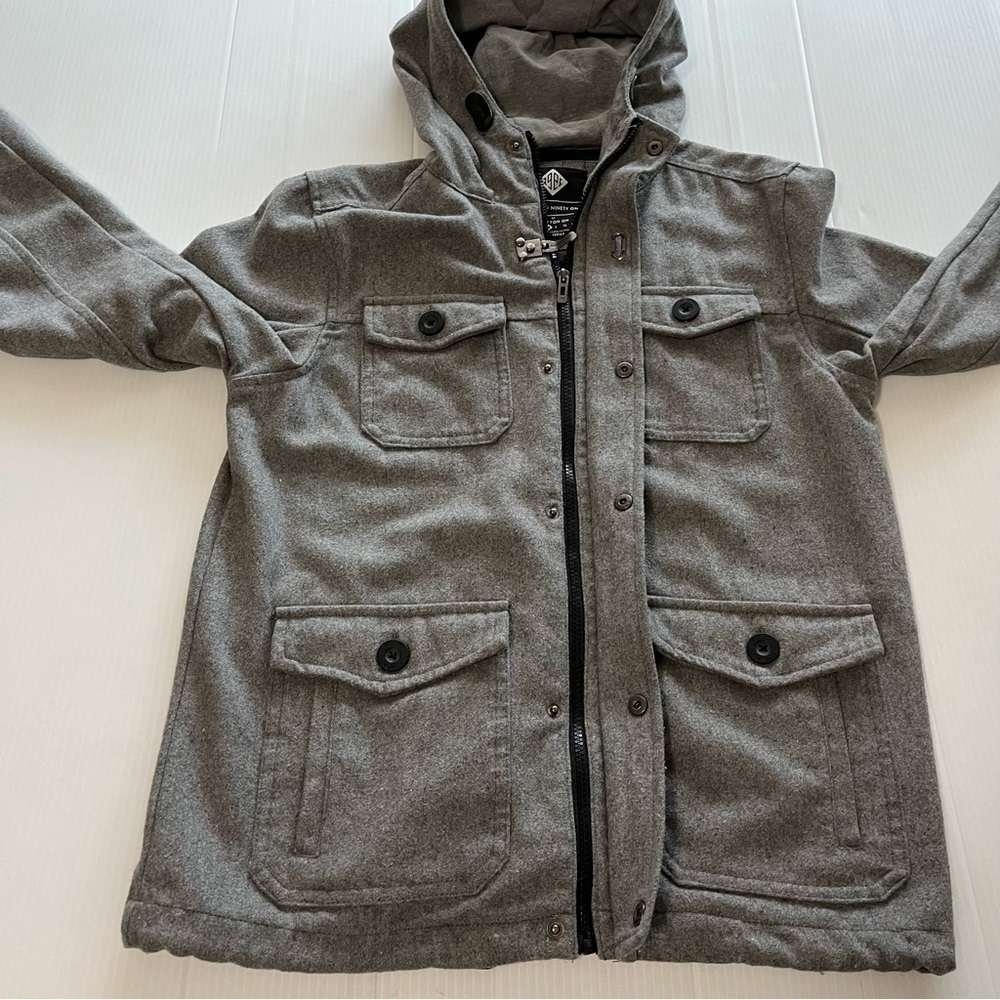 COTTON ON Nineteen Ninety One Wool Hoodie Utility Jacket Gray Size Medium - Picture 7 of 12
